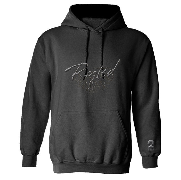 Black "ROOTED" Satin Line Hoodie