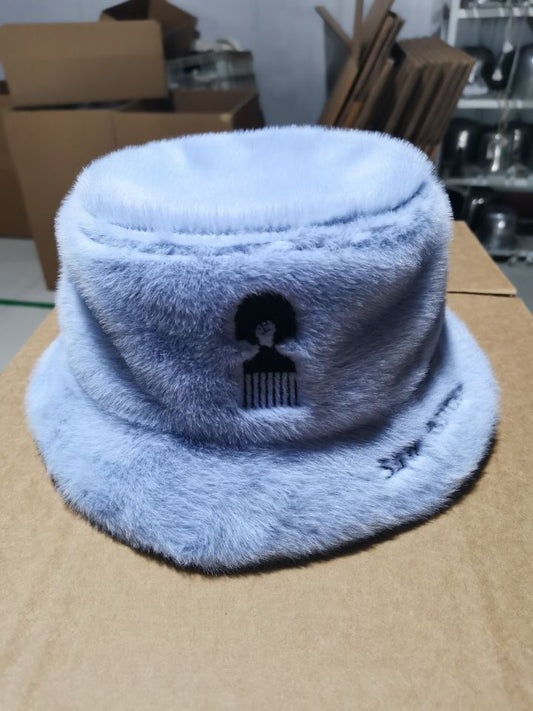 Light Blue Faux Fur Bucket Hat